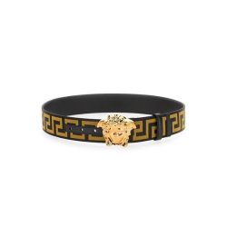 Versace Black Belt With Medusa Gold Metal 3.8Cm