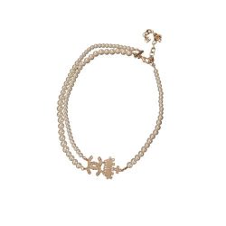 Chanel Faux Pearl And Crystal Cc Double Strand Necklace