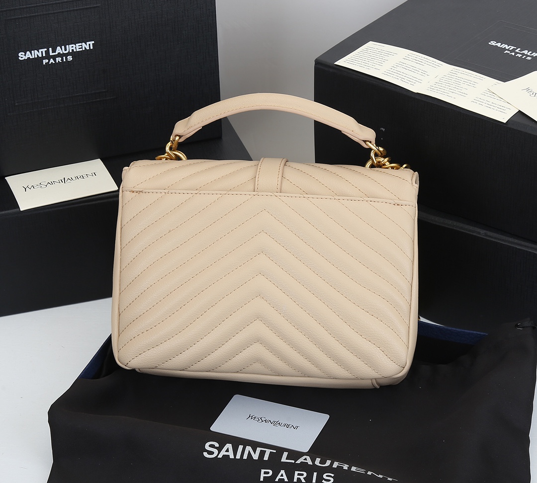 Saint Laurent College Medium Chain Bag In Quilted Leather Beige 24Cm 600279Brm072721 - Image 8