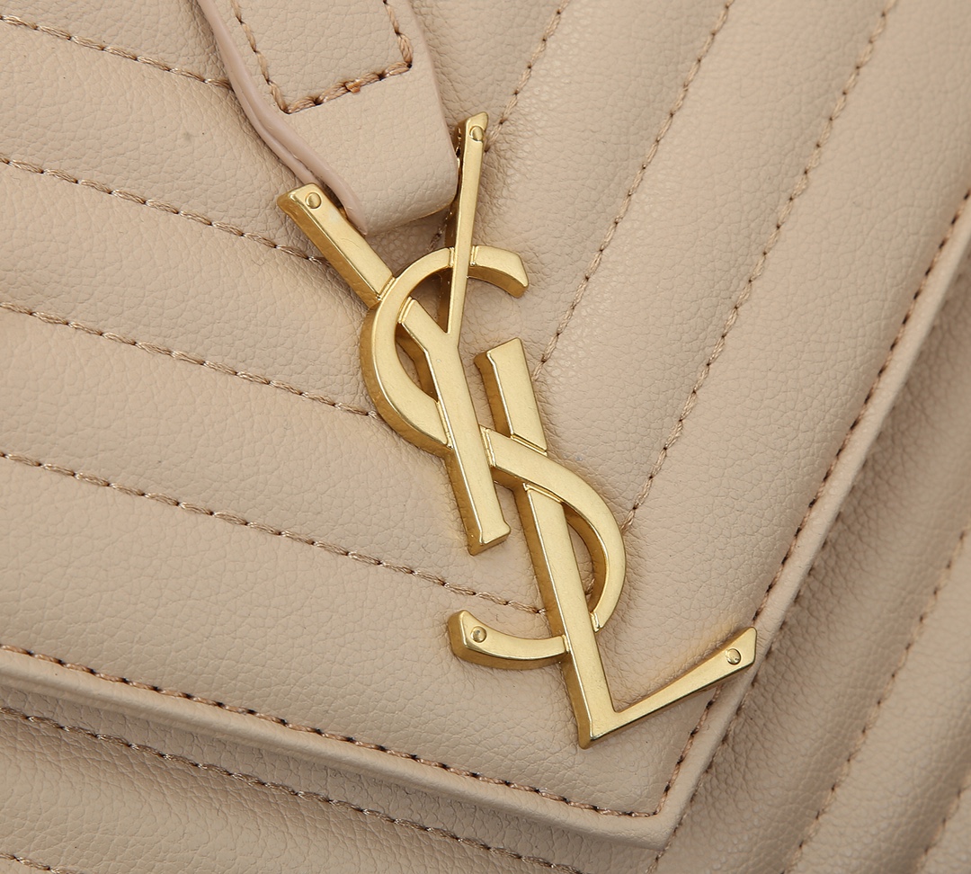 Saint Laurent College Medium Chain Bag In Quilted Leather Beige 24Cm 600279Brm072721 - Image 9