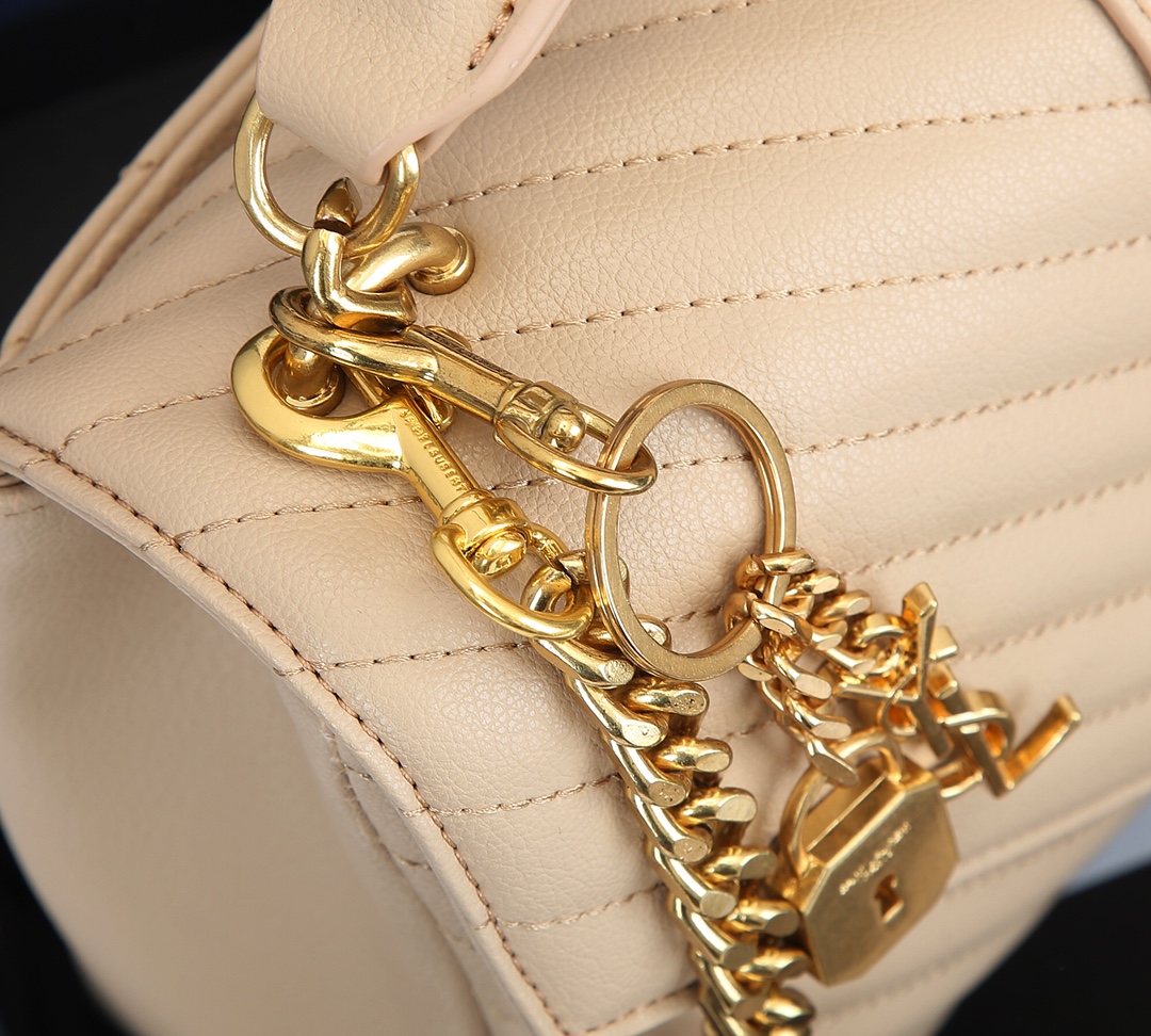 Saint Laurent College Medium Chain Bag In Quilted Leather Beige 24Cm 600279Brm072721 - Image 6