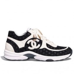 Chanel Printed Suede Calfskin Sneakers White And Black G39230 X56653 94305