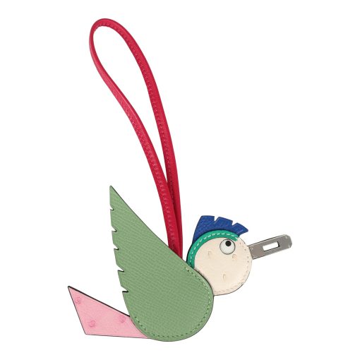 Hermes Birdy Charm Vert Criquet Bubblegum, Naturel, Menthe, Bleu France, Framboise Epsom Ostrich Chevre Mysore Swift Palladium Hardware - Image 2