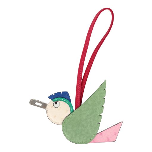 Hermes Birdy Charm Vert Criquet Bubblegum, Naturel, Menthe, Bleu France, Framboise Epsom Ostrich Chevre Mysore Swift Palladium Hardware