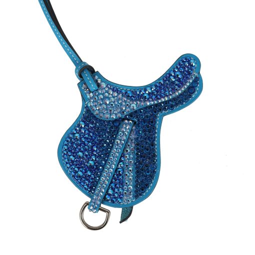 Custom Blue Swarovski Crystal Hermes Paddock Saddle Bag Charm Bleu Zanzibar Swift Palladium Hardware - Image 2
