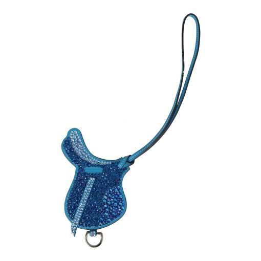 Custom Blue Swarovski Crystal Hermes Paddock Saddle Bag Charm Bleu Zanzibar Swift Palladium Hardware - Image 3