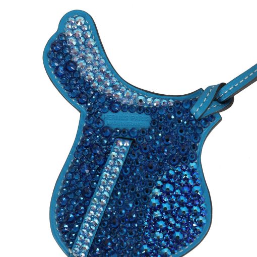 Custom Blue Swarovski Crystal Hermes Paddock Saddle Bag Charm Bleu Zanzibar Swift Palladium Hardware - Image 4