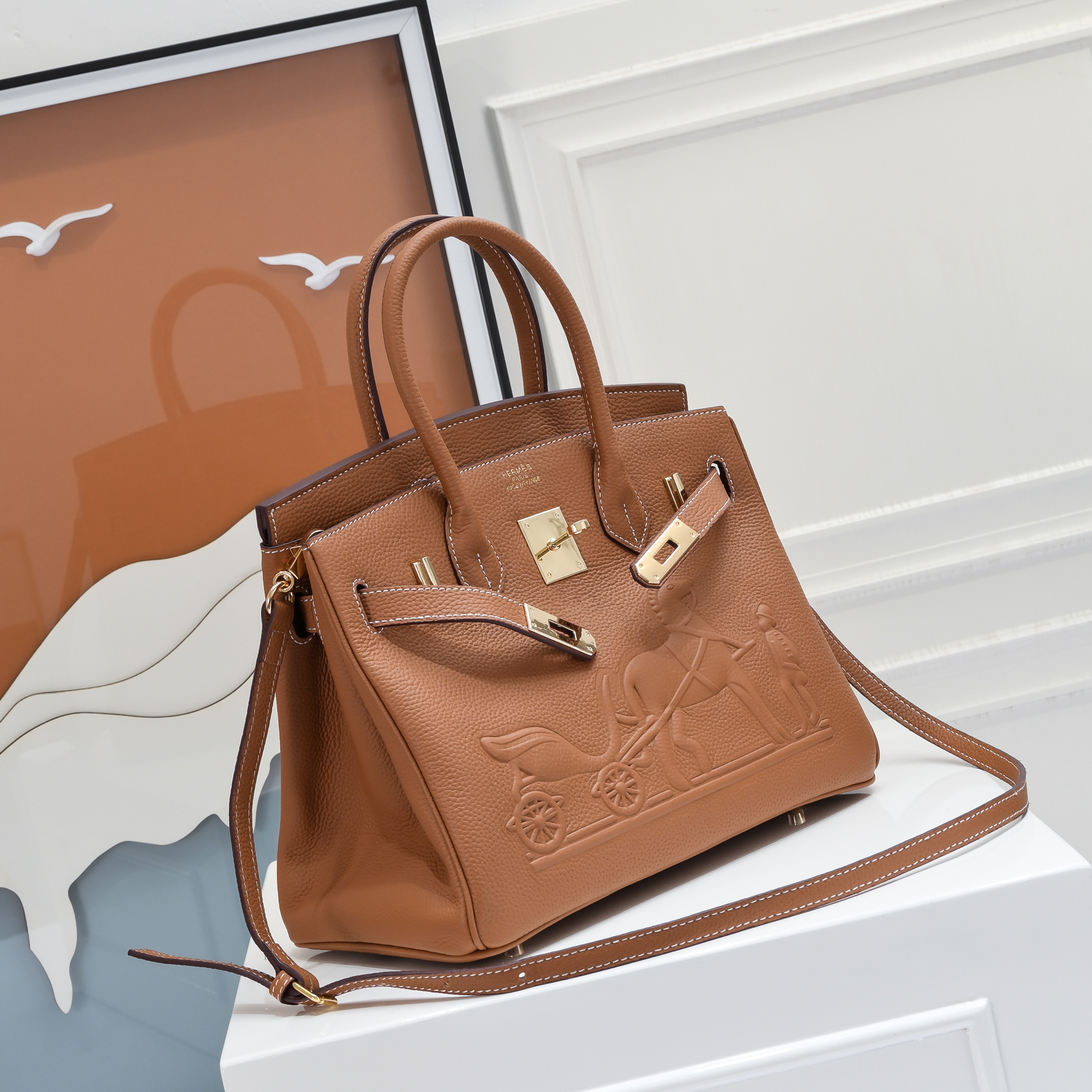 Hermes Birkin 30CM Brown Horse Draw Carriage Embossed - PurseAura - Image 4