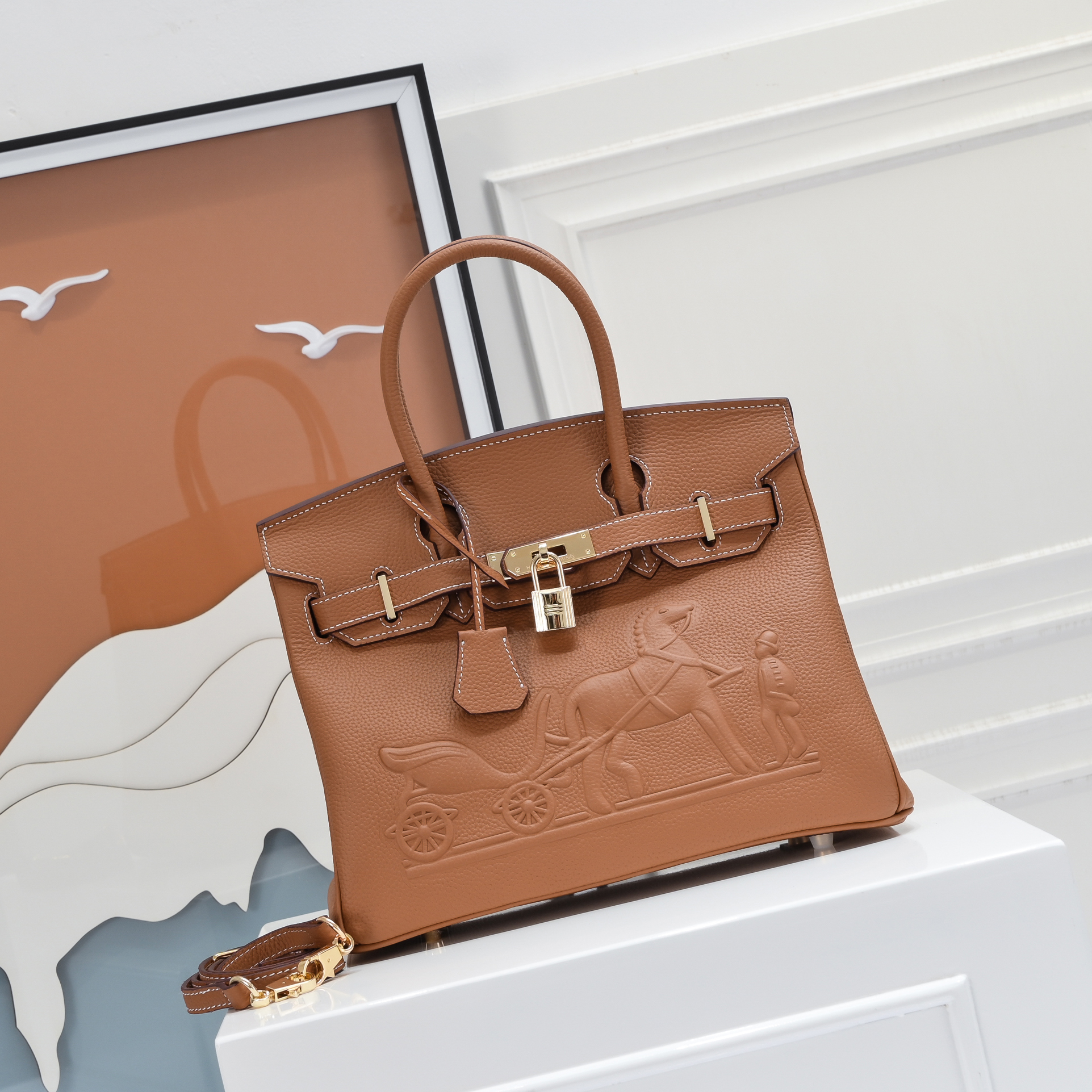Hermes Birkin 30CM Brown Horse Draw Carriage Embossed - PurseAura - Image 5