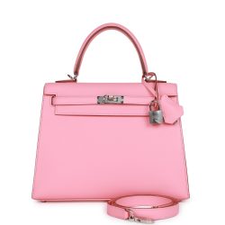 Hermes Kelly Sellier 25 Rose Confetti Epsom Palladium Hardware - PurseAura