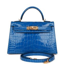 Hermes Kelly Sellier 20 Bleu Zellige Shiny Alligator Gold Hardware - PurseAura