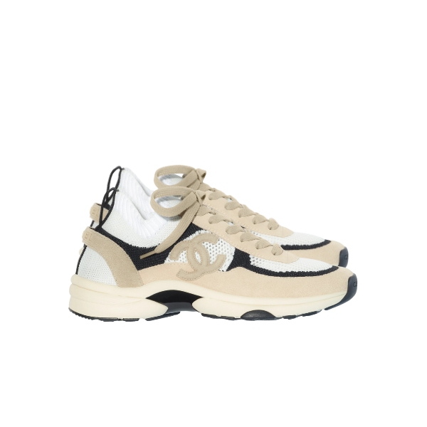 Chanel Low Top Trainer Sneakers Beige And White - PurseAura