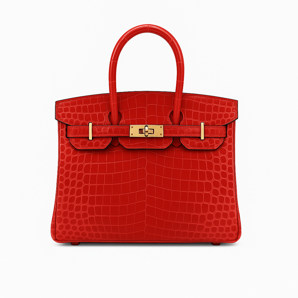 Herm?s Birkin 30 in Shiny Porosus Crocodile Leather in Rouge Vif with Gold Hardware - PurseAura - Image 2
