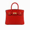 Herm?s Birkin 30 in Shiny Porosus Crocodile Leather in Rouge Vif with Gold Hardware - PurseAura