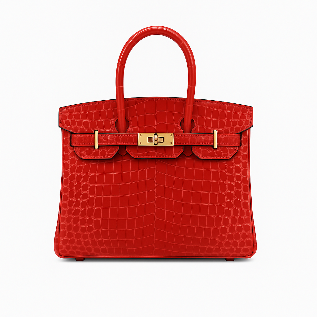 Herm?s Birkin 30 in Shiny Porosus Crocodile Leather in Rouge Vif with Gold Hardware - PurseAura