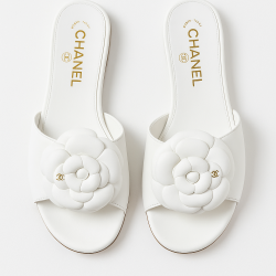 Chanel Camellia Slides White - PurseAura