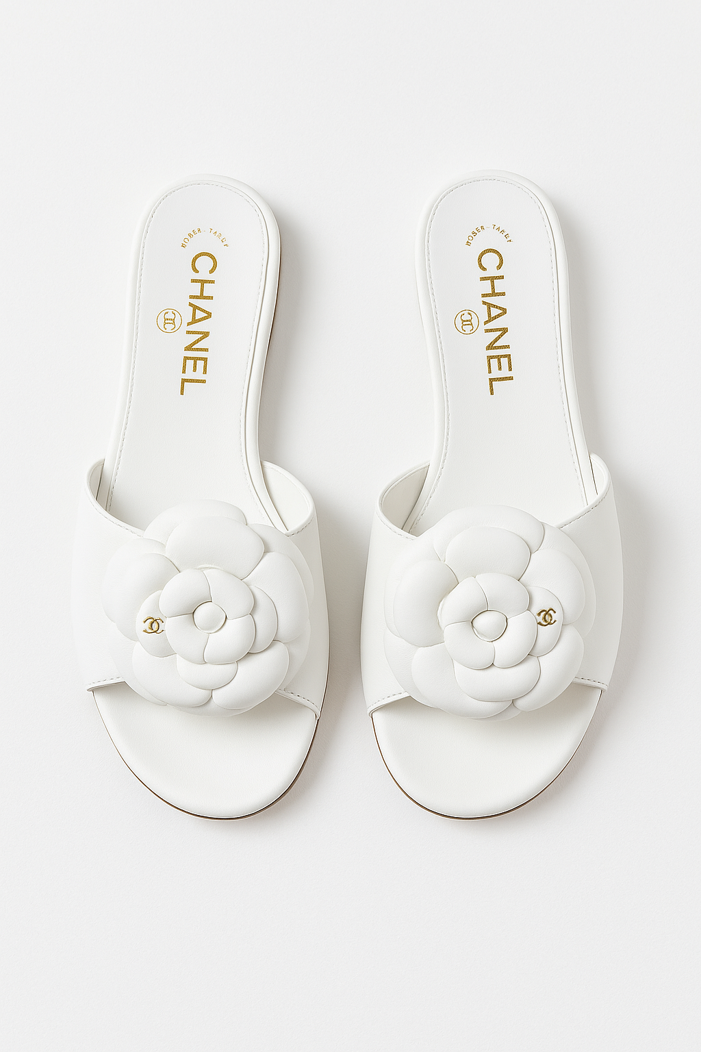 Chanel Camellia Slides White - PurseAura
