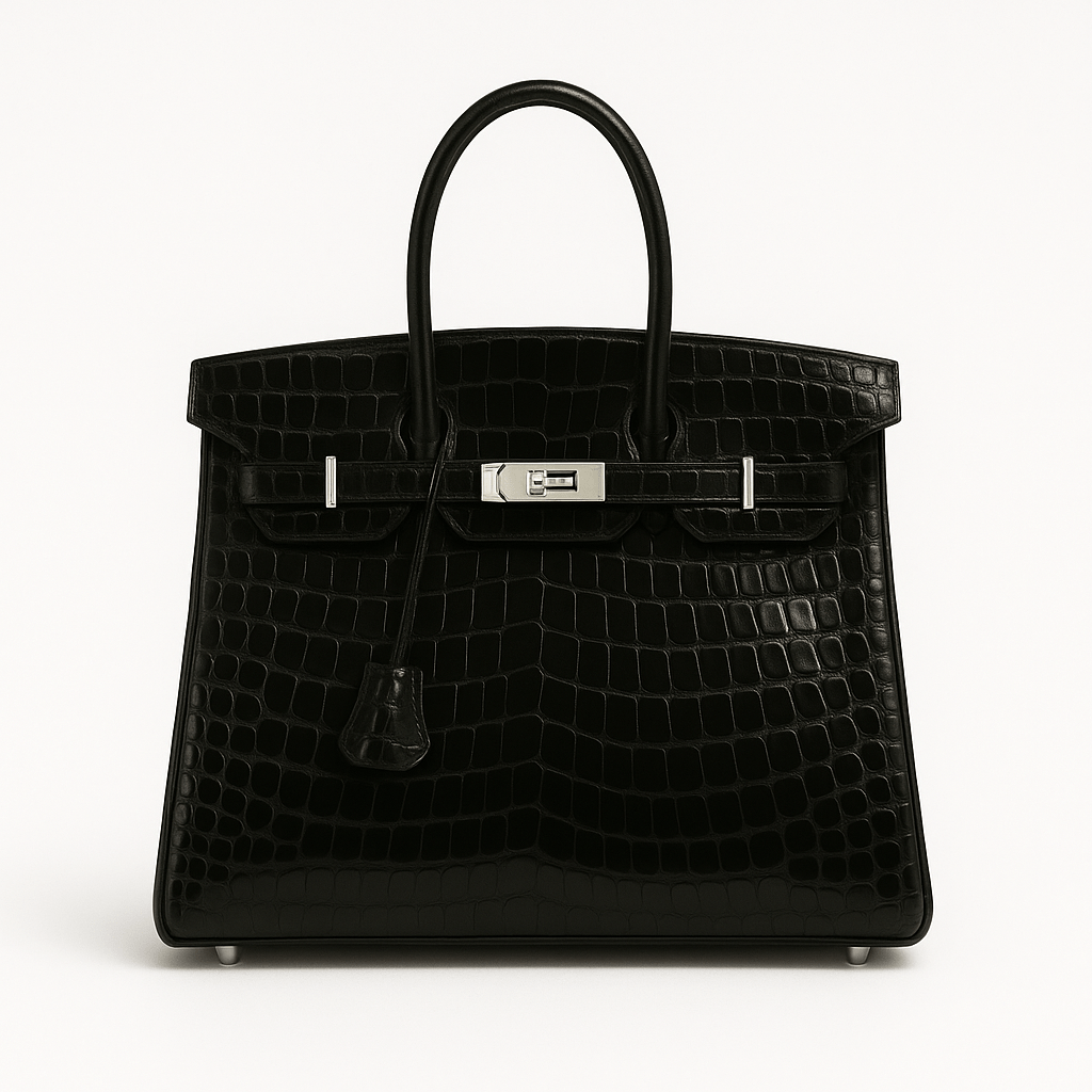 Hermes Birkin 35 Black Shiny Niloticus Silver Hardware - PurseAura - Image 2