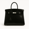 Hermes Birkin 35 Black Shiny Niloticus Silver Hardware - PurseAura