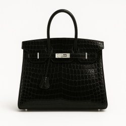 Hermes Birkin 30 Black Shiny Niloticus Silver Hardware - PurseAura