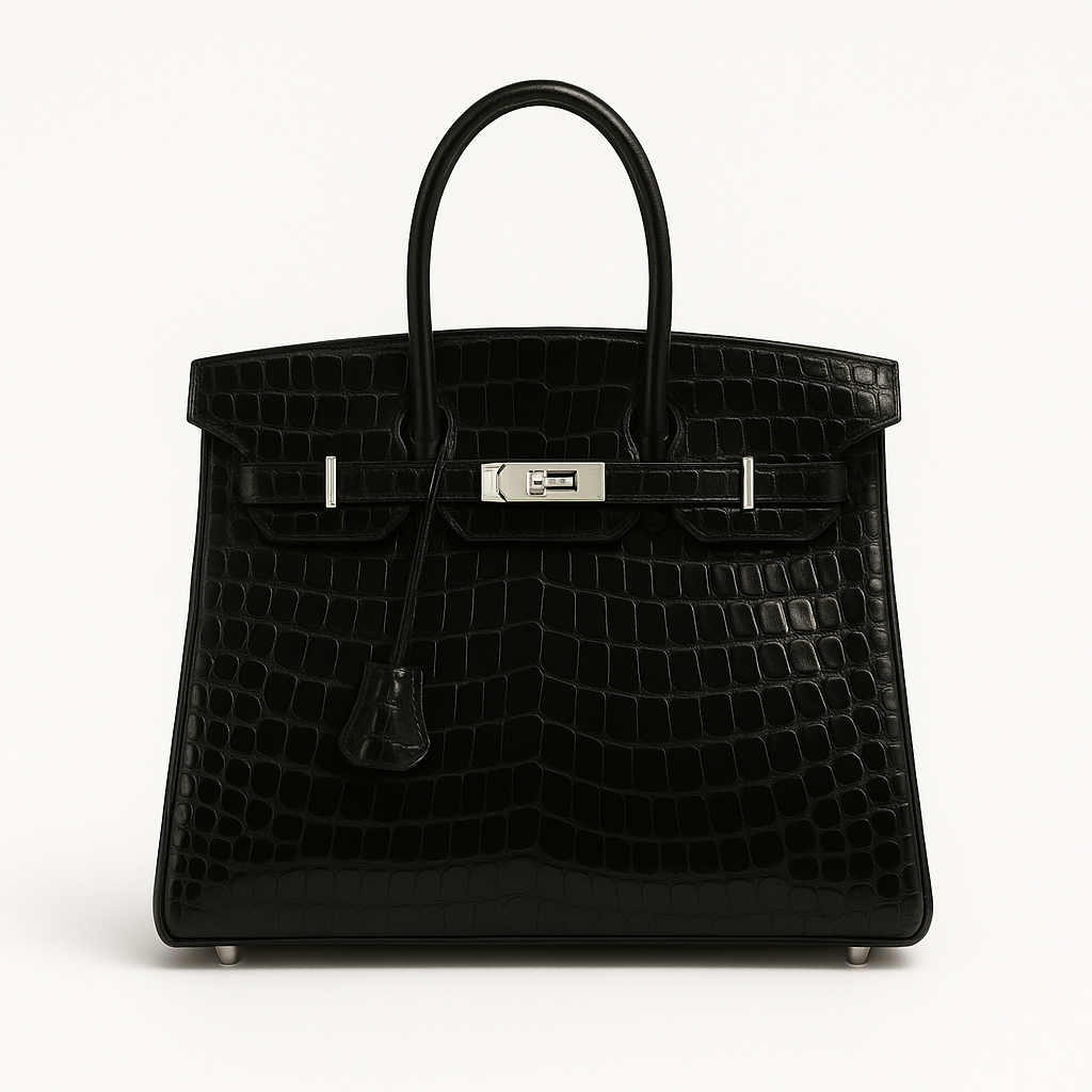 Hermes Birkin 35 Black Shiny Niloticus Silver Hardware - PurseAura