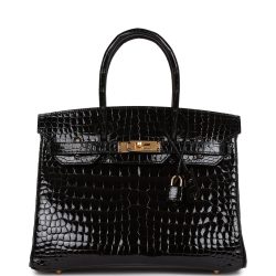 Hermes Birkin 30 Black Shiny Niloticus Gold Hardware - PurseAura