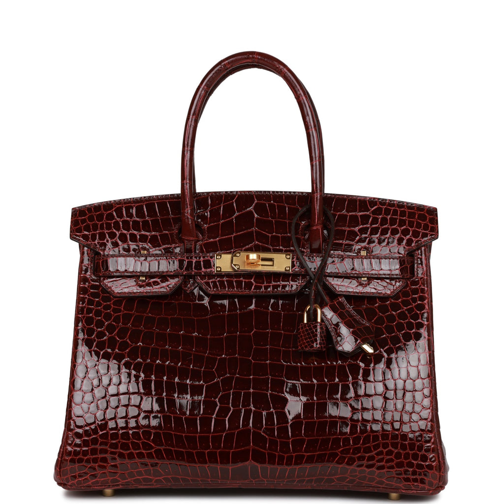 Hermes Birkin 30 Bordeaux Shiny Crocodile Gold Hardware - PurseAura - Image 2