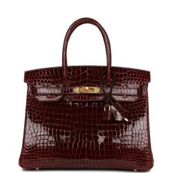 Hermes Birkin 30 Bordeaux Shiny Crocodile Gold Hardware - PurseAura