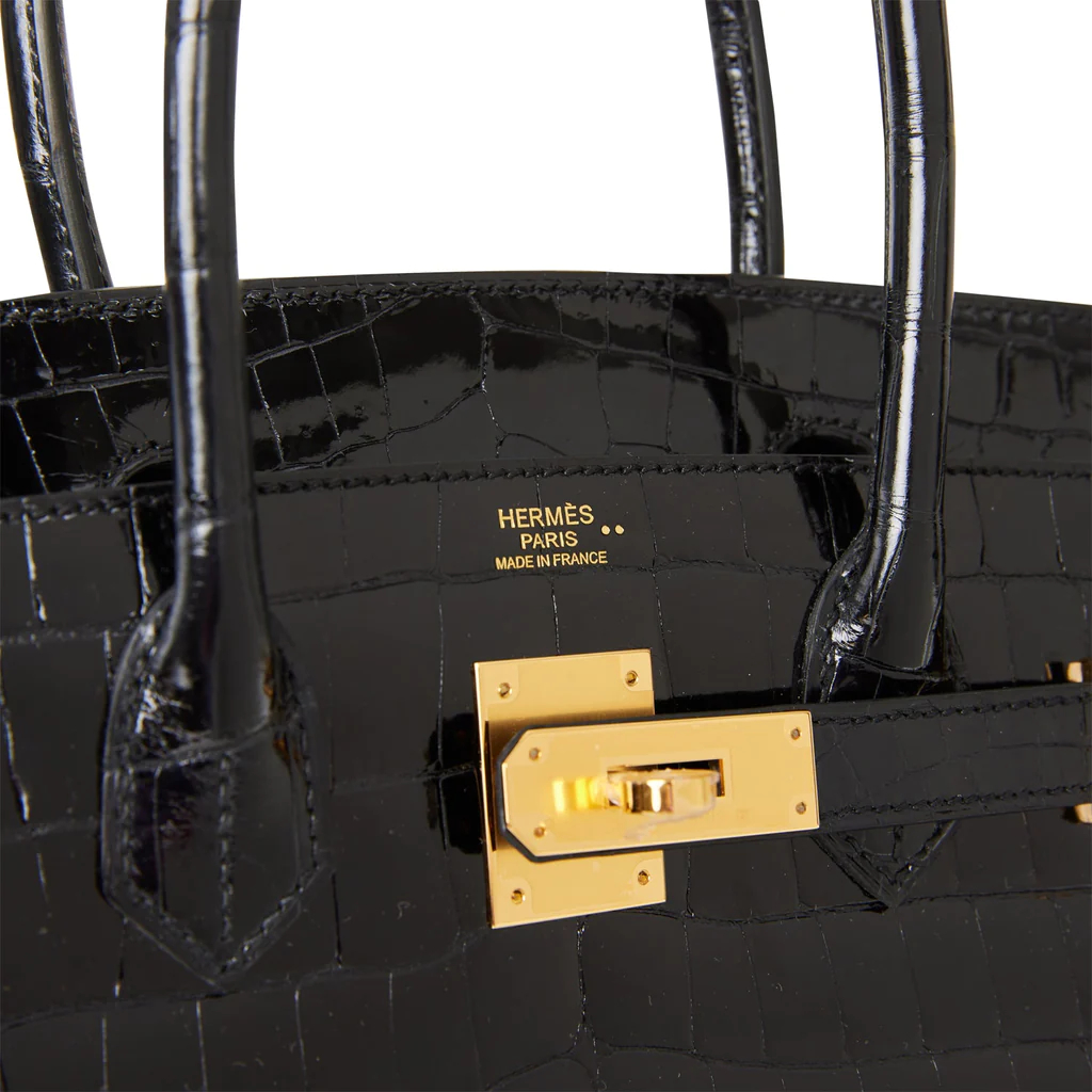 Hermes Birkin 30 Black Shiny Niloticus Gold Hardware - PurseAura - Image 7
