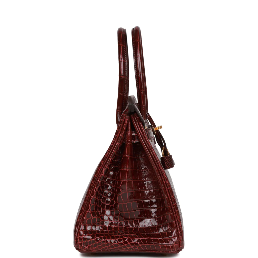 Hermes Birkin 30 Bordeaux Shiny Crocodile Gold Hardware - PurseAura - Image 4