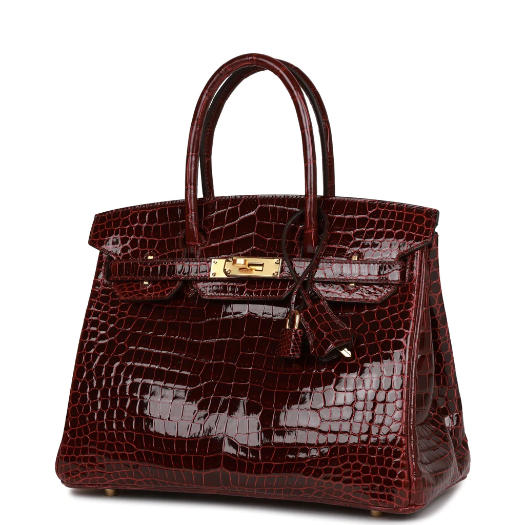 Hermes Birkin 30 Bordeaux Shiny Crocodile Gold Hardware - PurseAura - Image 6