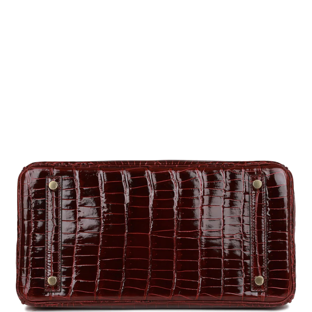 Hermes Birkin 30 Bordeaux Shiny Crocodile Gold Hardware - PurseAura - Image 7