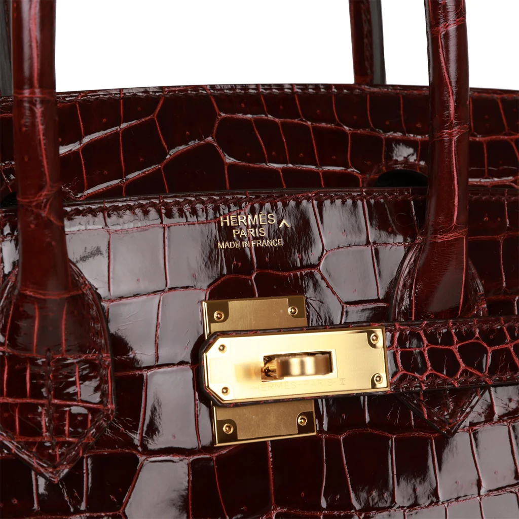 Hermes Birkin 30 Bordeaux Shiny Crocodile Gold Hardware - PurseAura - Image 8
