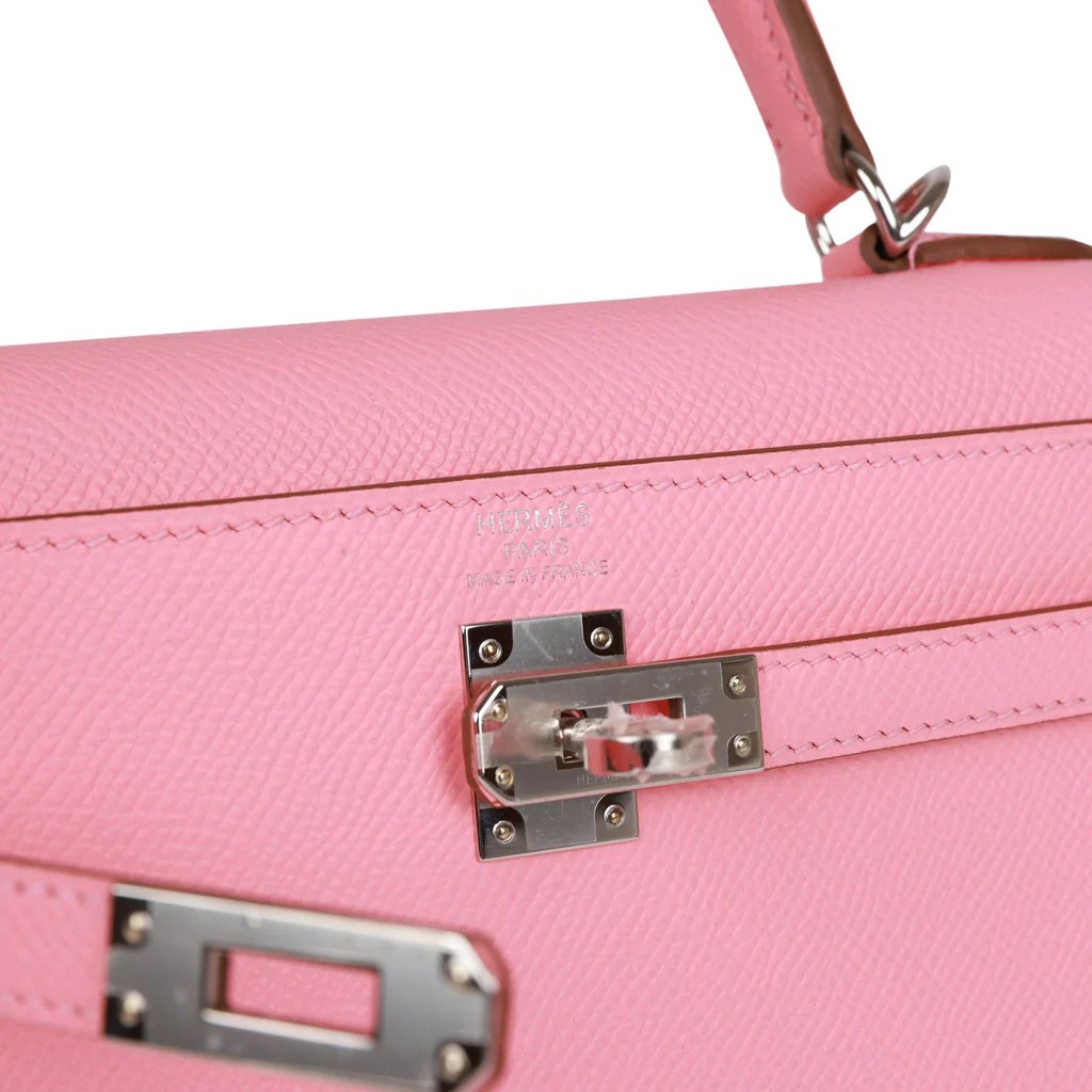 Hermes Kelly Sellier 25 Rose Confetti Epsom Palladium Hardware - PurseAura - Image 7