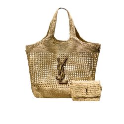 Saint Laurent Raffia Icare Tote Bag Naturel And Brown Gold 45Cm 772191Gaaek2063 - PurseAura