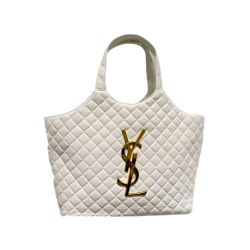 Saint Laurent Icare Shopping Bag In Quilted Lambskin White 40Cm - PurseAura