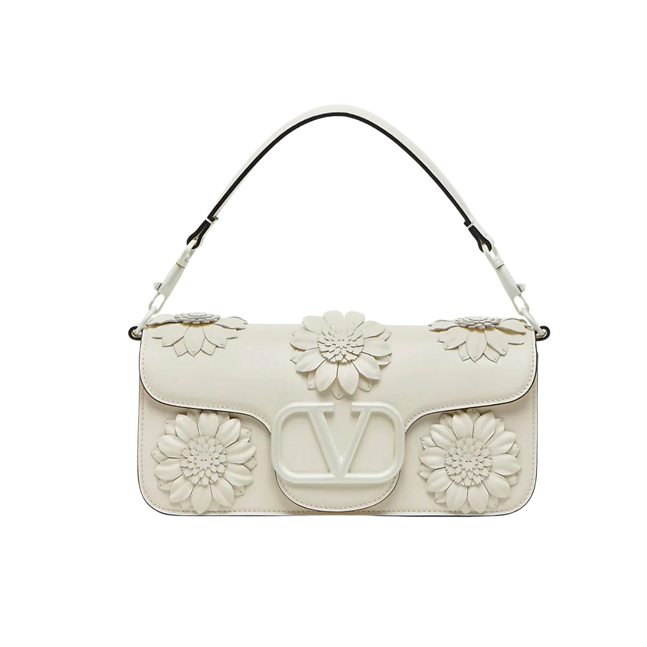 Valentino Garavani Loco Flower Applique Shoulder Bag White 26Cm - PurseAura - Image 2