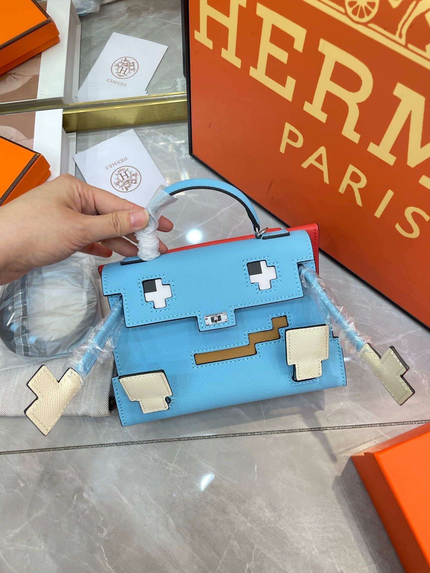 Hermès Kelly 20 Doll Picto Celeste Epsom Leather Palladium Hardware - Image 2