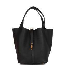 H Handbags Picotin Lock 22 Black Clemence Gold Hardware