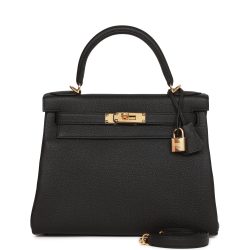 H Handbags Kelly Retourne 28 Black Togo Gold Hardware