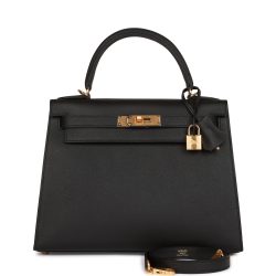 H Handbags Kelly Sellier 28 Black Epsom Gold Hardware