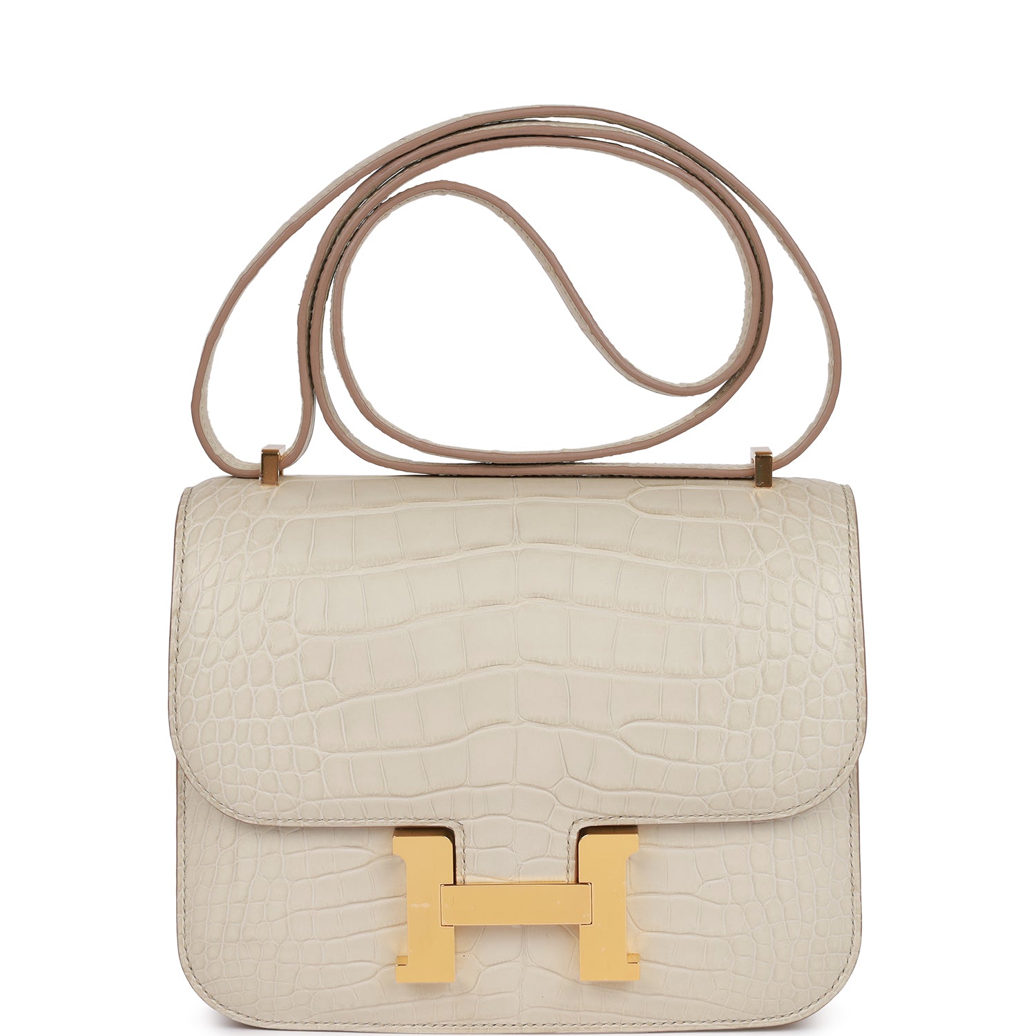 H Handbags Constance 18 Beton Matte Alligator Gold Hardware