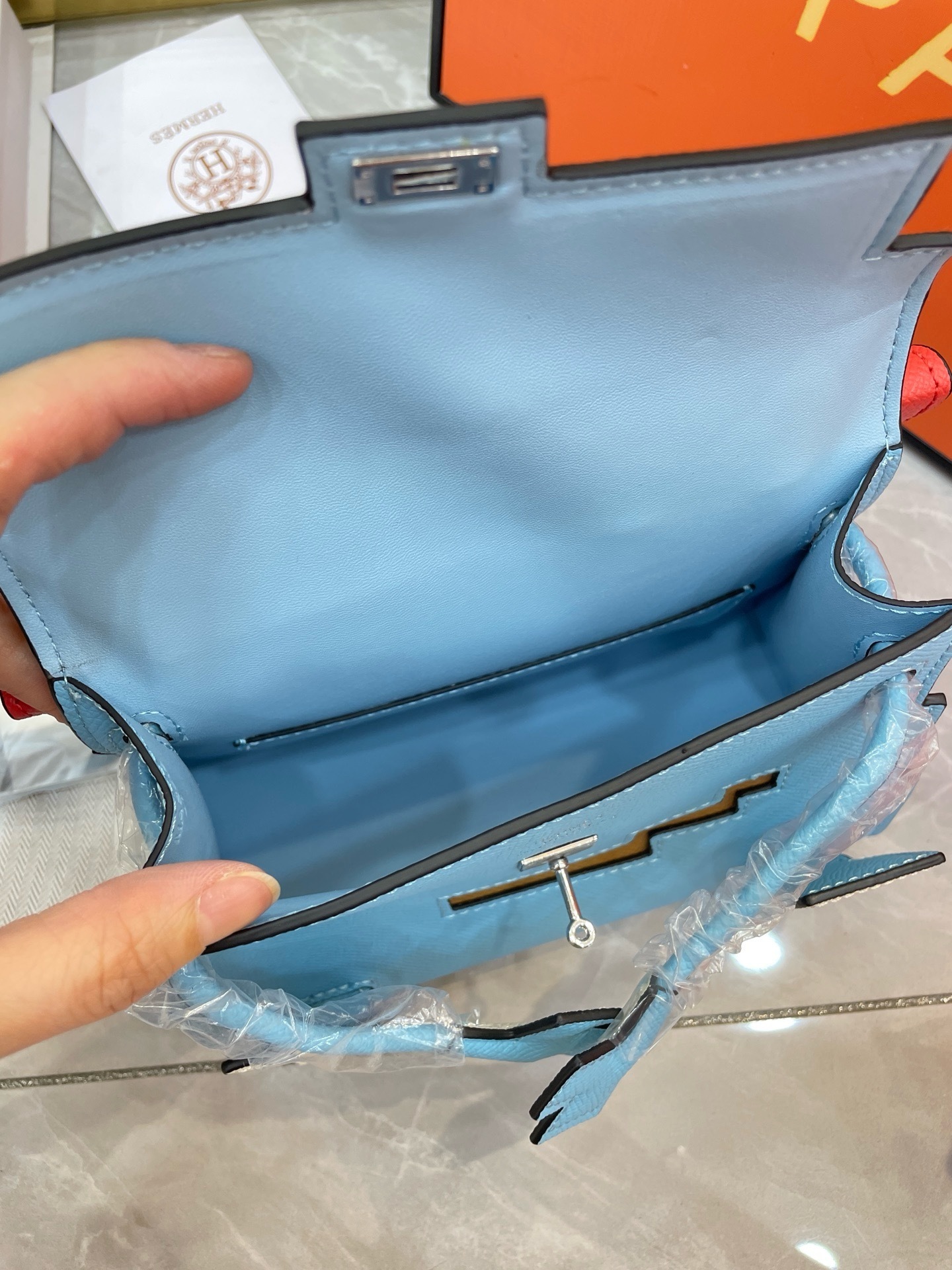 Hermès Kelly 20 Doll Picto Celeste Epsom Leather Palladium Hardware - Image 6