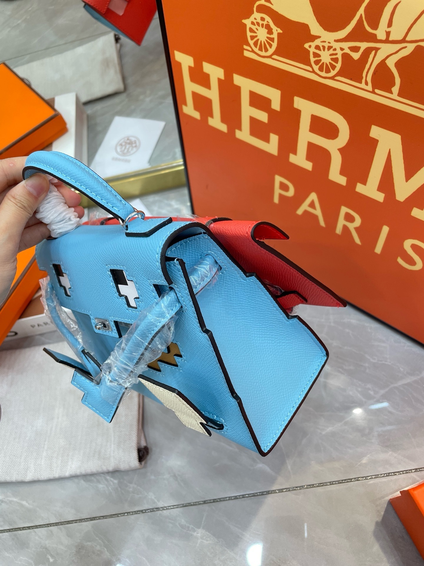 Hermès Kelly 20 Doll Picto Celeste Epsom Leather Palladium Hardware - Image 3