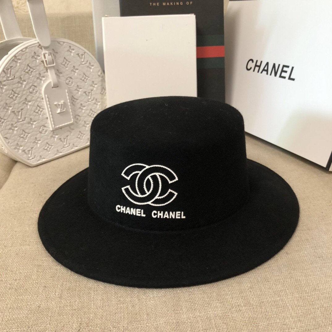 Chanel CC Wide Brim Wool Hat Black - Image 2