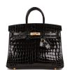 H Handbags Birkin 25 Black Shiny Niloticus Crocodile Gold Hardware