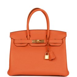 H Handbags Birkin 30 Orange Clemence Gold Hardware
