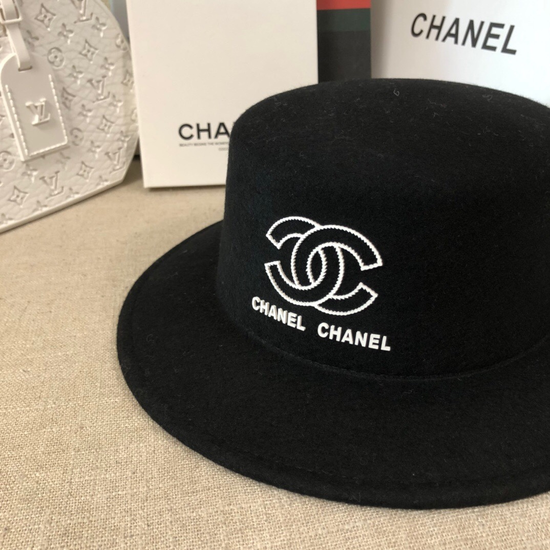 Chanel CC Wide Brim Wool Hat Black - Image 3