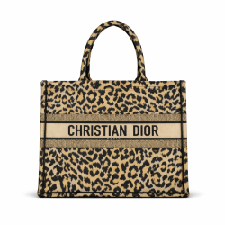 Christian Dior Canvas Mizza Large Leopard Book Tote Beige 36cm