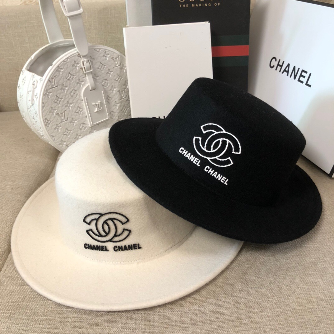 Chanel CC Wide Brim Wool Hat Black - Image 4